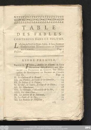 Table Des Fables Contenues Dans Ce Volume.
