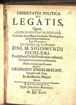 Dissertatio Politica De Legatis