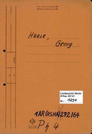 Personenheft Georg Haase (*14.10.1910), SS-Obersturmführer