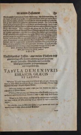 Tabula De Mensuris Ebraicis, Graecis Et Latinis.