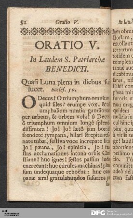 Oratio V. In Laudem S. Patriarchæ Benedicti.