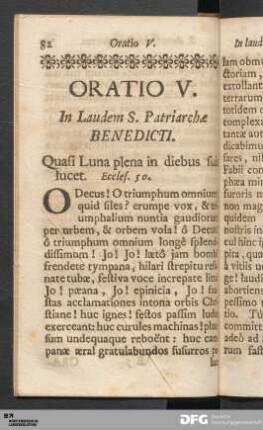 Oratio V. In Laudem S. Patriarchæ Benedicti.