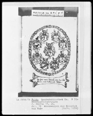Ahnenaufschwörungen — Ahnenwappen des Heinrich von Ense, Folio 15recto