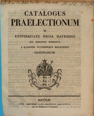 Catalogus praelectionum in Universitate Regia Hauniensi ... habendarum. 1824/25, WS