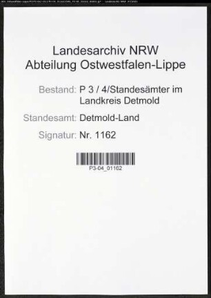 Heiratsregister Standesamt Detmold-Land