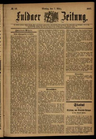Ausgabe vom Montag, den 07. März 1887.