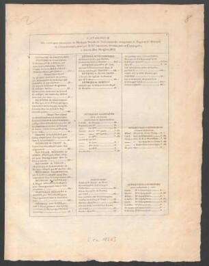 Catalogue Des ouvrages nouveaux de Musique Vocale et Instrumentale composant le Magasin de Musique du Conservatoire, tenu par M. Mrs. Charles, Michel, Ozi et Compagnie, A Paris, Rue Bergère, No. 3.