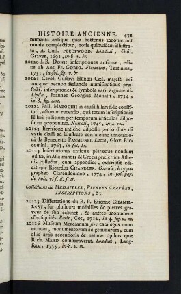 431-432, Collections de Médailles, Pierres Gravées, Inscriptions, &c