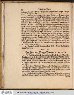 Artic. VIII. Von Chur und König zu Böhmen FUNCTION.