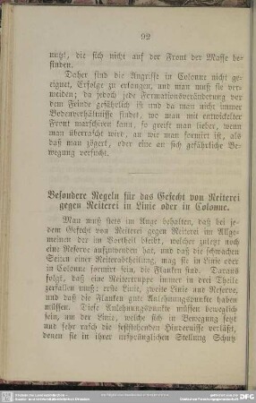 Besondere Regeln für das Gefecht von Reiterei gegen Reiterei in Linie oder in Colonne