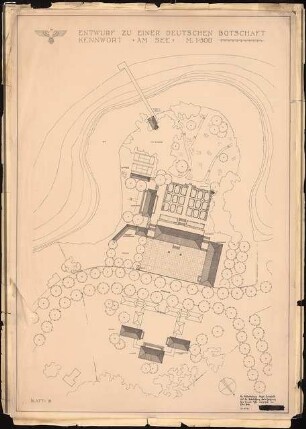 Deutsche Botschaft in einem nordeuropäischen Staat Schinkelwettbewerb 1939: Lageplan 1:500