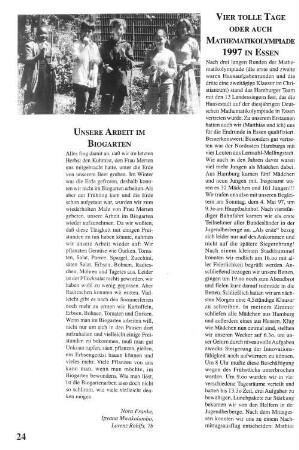 Vier tolle Tage oder auch Mathematikolympiade 1997 in Essen