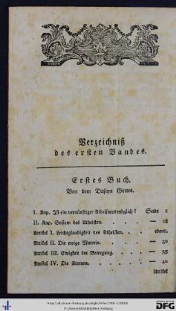 Verzeichniß des ersten Bandes.