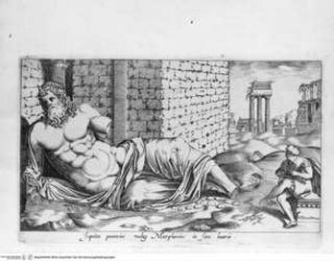 Antiquarum statuarum urbis Romae, quae in publicis privatisque locis visuntur, icones. Romae. Ex typis Laurentii Vaccarii... MDLXXXIIII., Tafel [72]: Jupiter panarius vulgo Marphorius in foro boario (nach der Antike)