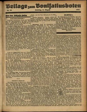 Zweite Ausgabe vom Sonntag, den 14. August 1932.
