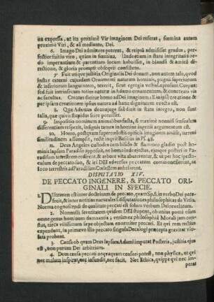 Disputatio XIV. De Peccato In genere, & Peccato Originali In Specie.