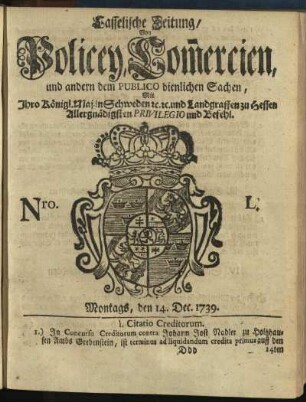 Nro. L, Montags, den 14. Dec. 1739