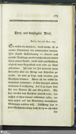Drey und dreyßigster Brief. Berlin den 7ten May 1785
