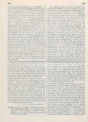 211-213 [Rezension] Schmid, Josef, Matthäus und Lukas