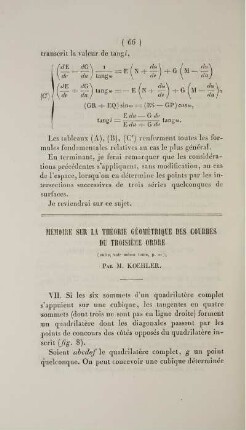 Mémoire sur la théorie géométrique des courbes du troisième ordre.