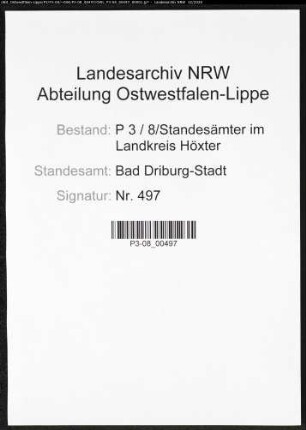 Sterberegister Standesamt Bad Driburg-Stadt