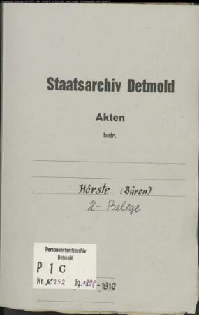 Belegakten zum Heiratsregister der katholischen Gemeinde Hörste, Kreis Büren (1808-1810)