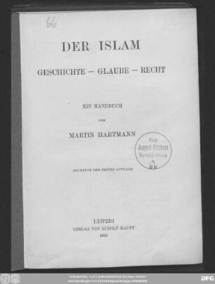 Der Islam : Geschichte - Glaube - Recht ; ein Handbuch