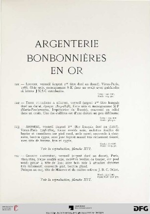 Argenterie – Bonbonnières en or (Nr. 121-139)