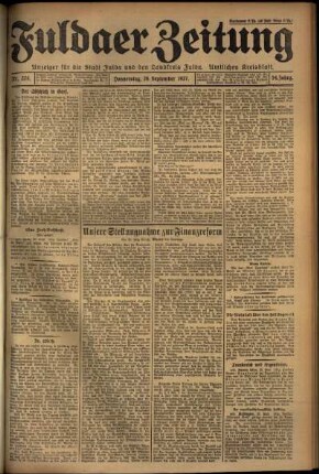 Erste Ausgabe vom Donnerstag, den 29. September 1927.