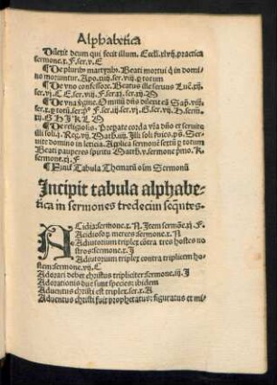 Incipiunt tabula alphabetica in sermones tredecim sequentes.