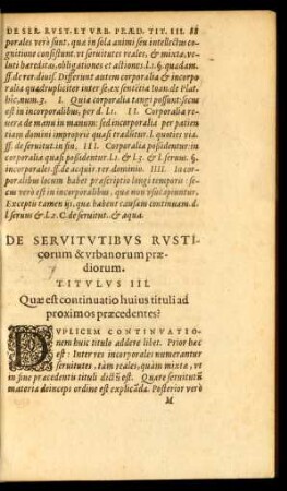 De Servitutibus Rusticorum & urbanorum praedicorum. Titulus III.