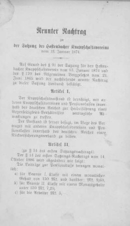 Neunter Nachtrag zu dem Statut des Hostenbacher Knappschaftsvereins.