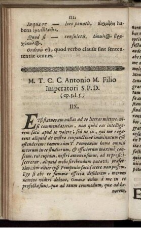 IIX. M. T. C. C. Antonio M. Filio Imperatori S. P. D. (ep. 5.I.5.)