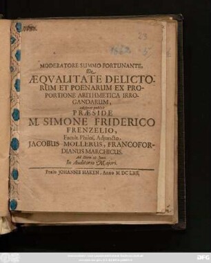 Moderatore Summo Fortunante, De Aequalitate Delictorum Et Poenarum Ex Proportione Arithmetica Irrogandarum