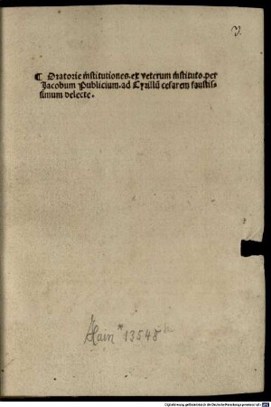 Institutiones oratoriae : mit Widmungsvorrede an Cyrillus Caesar