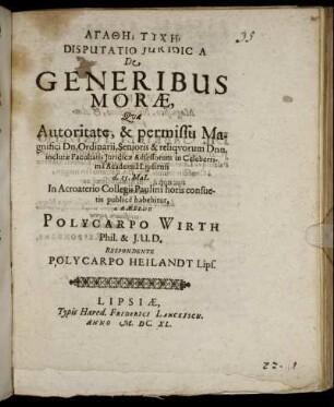 Disputatio Iuridica De Generibus Morae