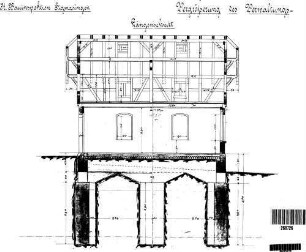 Inzigkofen: Empfangsgebäude Verwaltungsgebäude Längsschnitt,Fundament,Sparrenlage