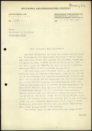 Verwaltung ZD an E. Kunze