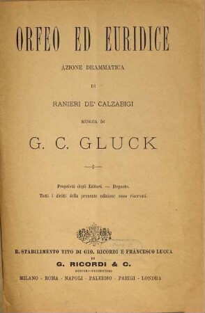 Orfeo ed Euridice : azione drammatica