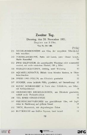 Zweiter Tag. Dienstag, den 24. November 1931, Beginn um 3 Uhr (Nr. 231-480)