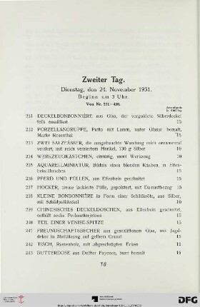 Zweiter Tag. Dienstag, den 24. November 1931, Beginn um 3 Uhr (Nr. 231-480)