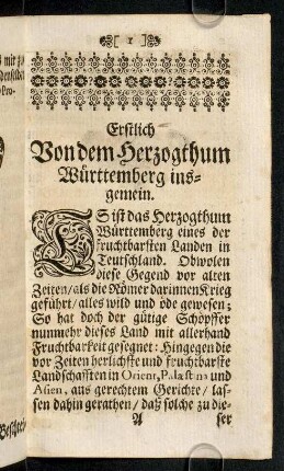 1-71, Erstlich Von dem Herzogthum Württemberg insgemein