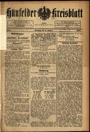Ausgabe vom Dienstag, den 05. Januar 1897.