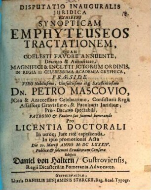 Disp. inaug. ... exhibens synopticam emphyteuseos tractationem