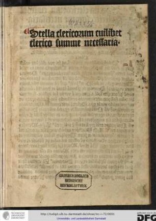 Stella clericorum cuilibet clerico summe necessaria.