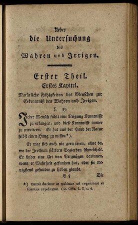 Erstes Kapitel. Natürliche Fähigkeiten des Menschen zur Erkenntniß des Wahren und Irrigen