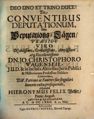 De conventibus deputationum : = Von Deputations-Tägen