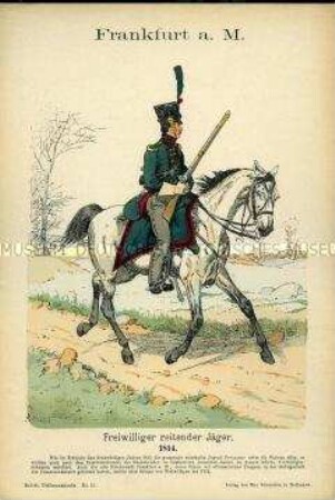 Uniformdarstellung, Freiwilliger Jäger zu Pferde, Frankfurt am Main, 1814.