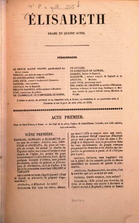 Élisabeth : drame en quatre actes