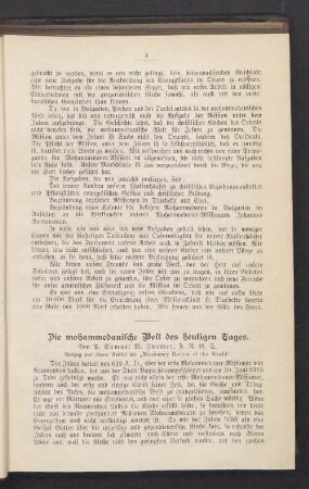 Die mohammedanische Welt des heutigen Tages